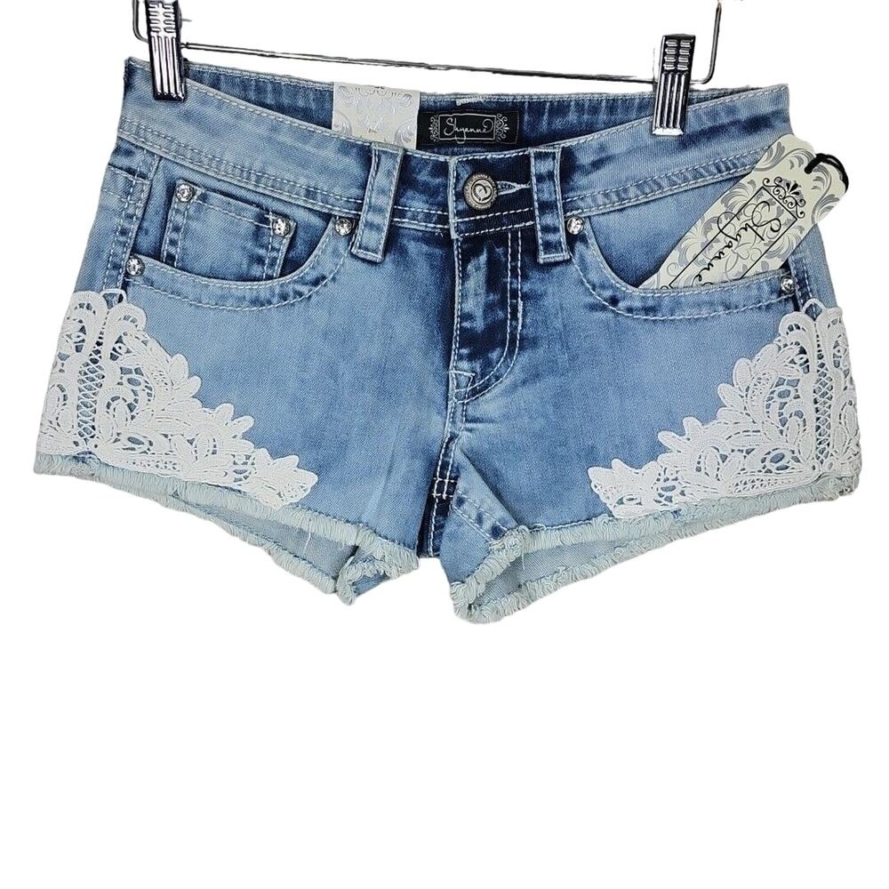Shyanne Blue Jean Shorts with White Lace